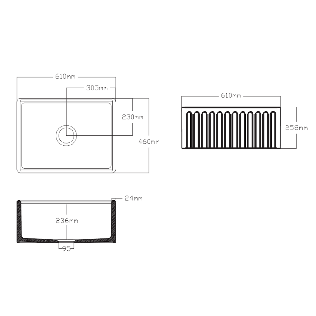 Turner Hastings Cove 60 Fireclay Butler Sink - Gloss White CV60FS
