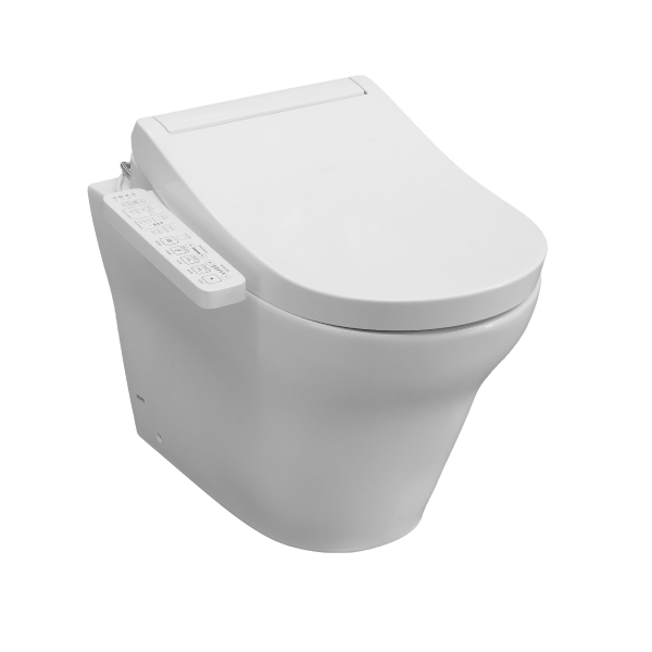 TOTO MH Wall Faced Toilet and D Shape Washlet w- Side Control w/Flush Plate - Includes THX918 S-Connector - CW163EA + TCF33320GAU + Q731-0101-A1 + MB175M + THX918