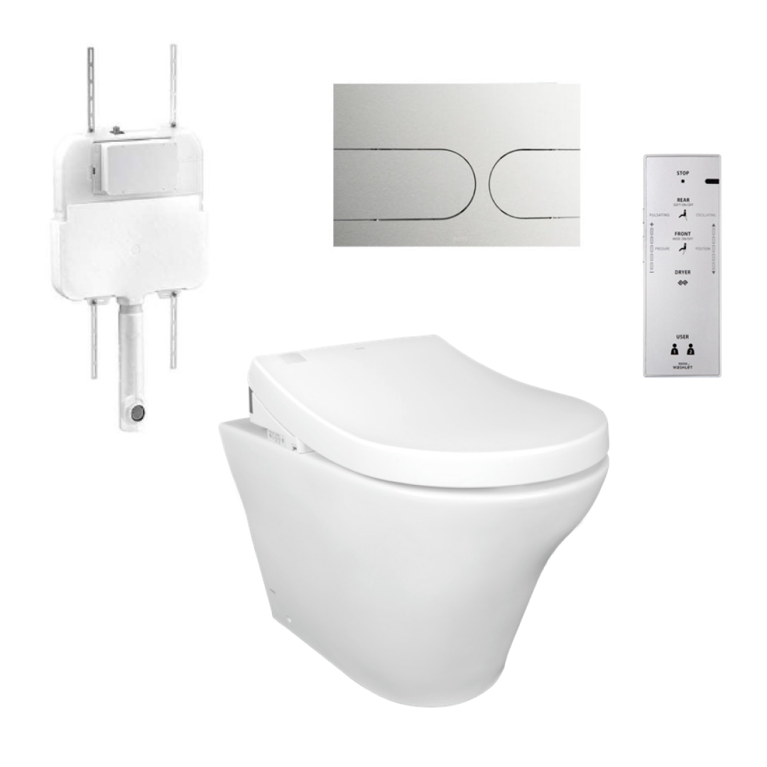 TOTO MH Wall Faced Toilet and Washlet w-Remote Control - Includes THX918 S-Connector - CW163EA + THX918 + TCF4732AT + Q731-0101-A1 + MB175M#SS