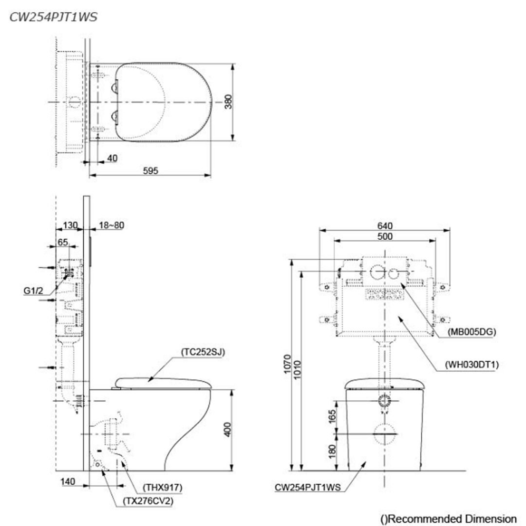 TOTO Hayon Wall Faced Toilet with S2 Washlet - CW254PJT1WS + TCF33320GAU + Q731-0101-A1 + MB175M + THX918