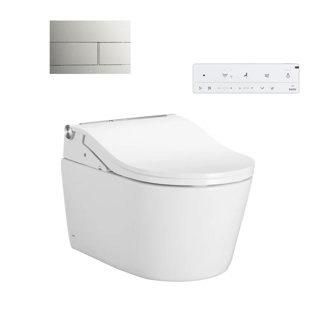 TOTO D-Shape Wall Hung Smart Toilet Package with RW Washlet - CW542EME5AUNW1 + TCF802E2AT#NW1 + WH172AUAT + MB171M#SS