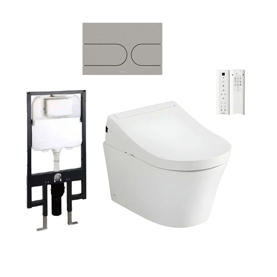 TOTO D-Shape Wall Hung Smart Toilet Package with S5 Washlet - Includes Cistern & Flush Plate - CW553EAT + TCF34470GAU + WH172AUAT + MB175M#SS