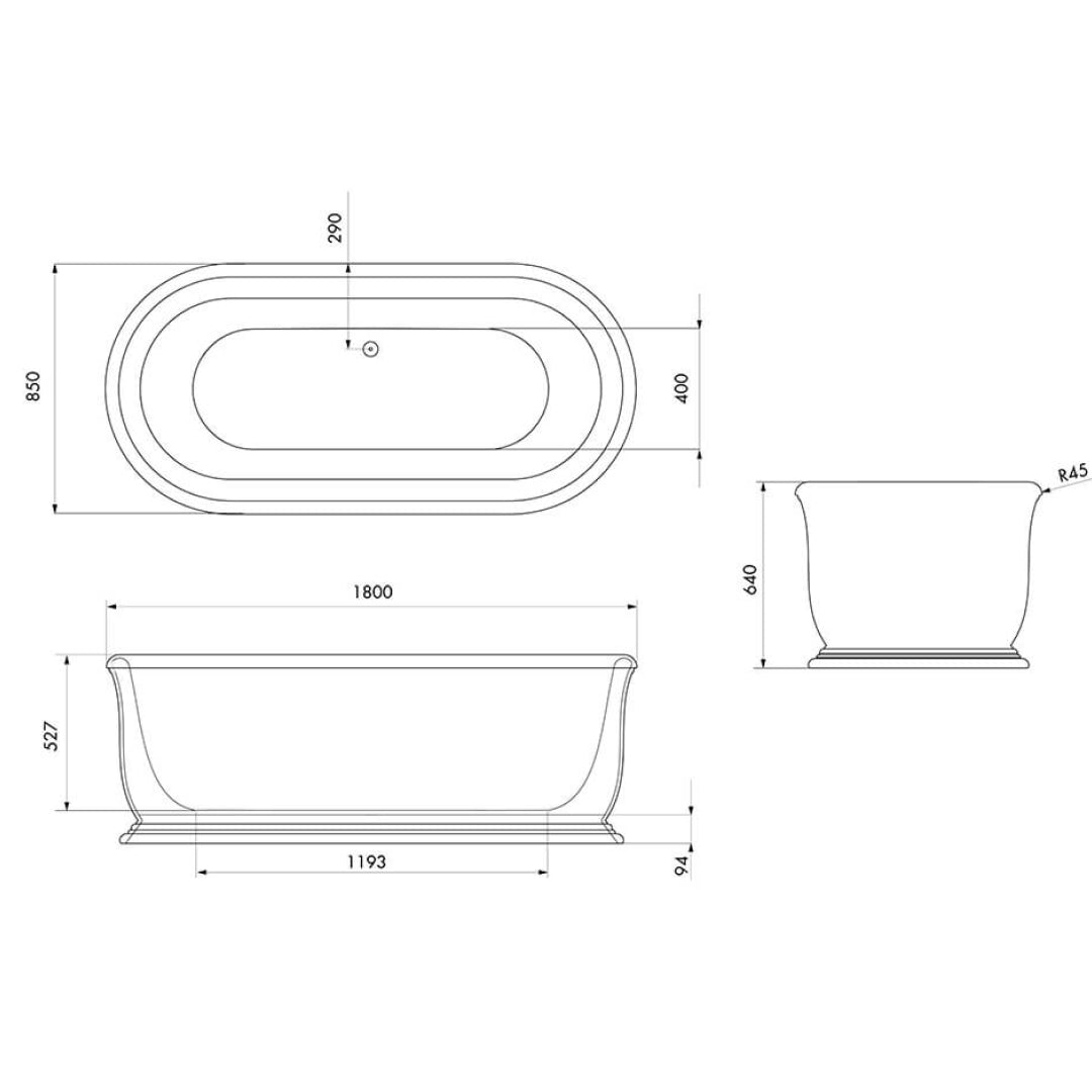 Turner Hastings Camden 1800 TitanCast Solid Surface Freestanding Bath without Overflow - Satin Silk White - CM1800TCB