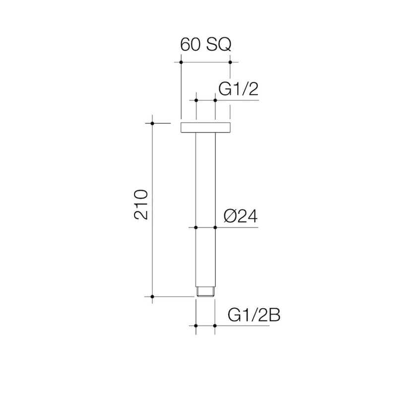 Caroma Luna Straight Arm Square Flange 210mm - Satin Black