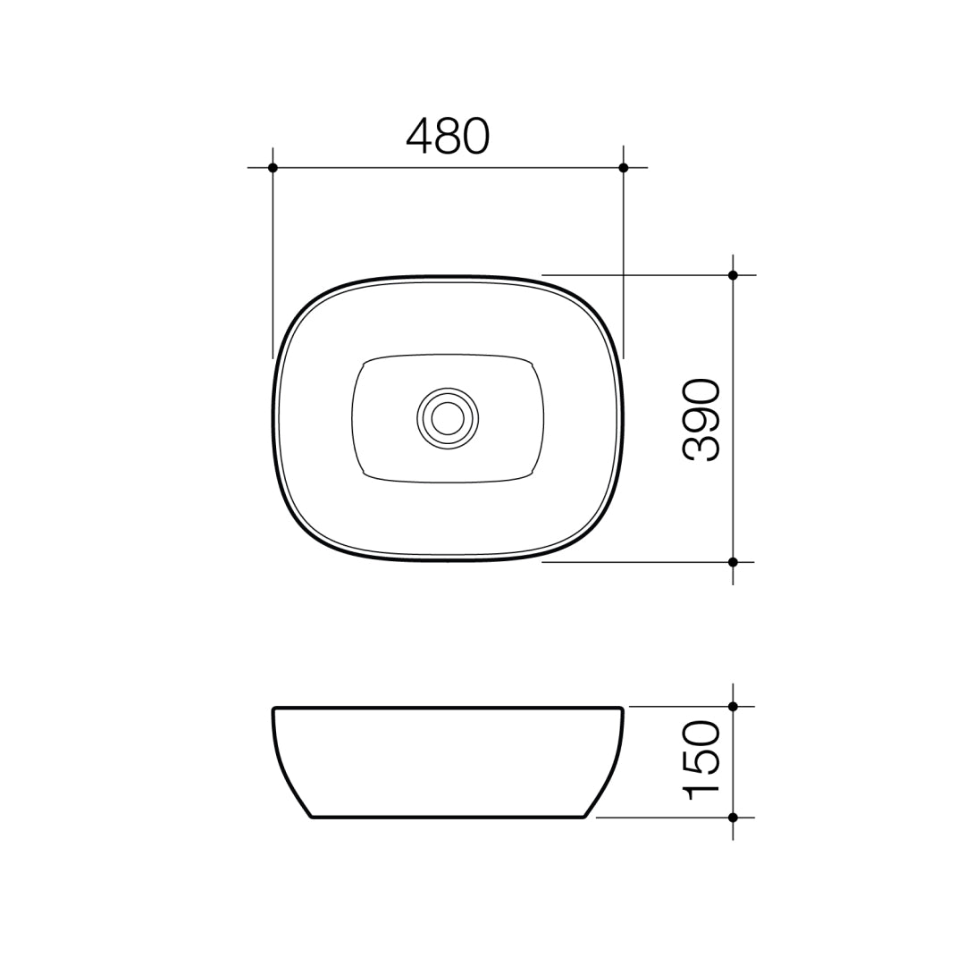 Caroma Tribute 480 Curved Rectangle Above Counter Basin - White - 874900W