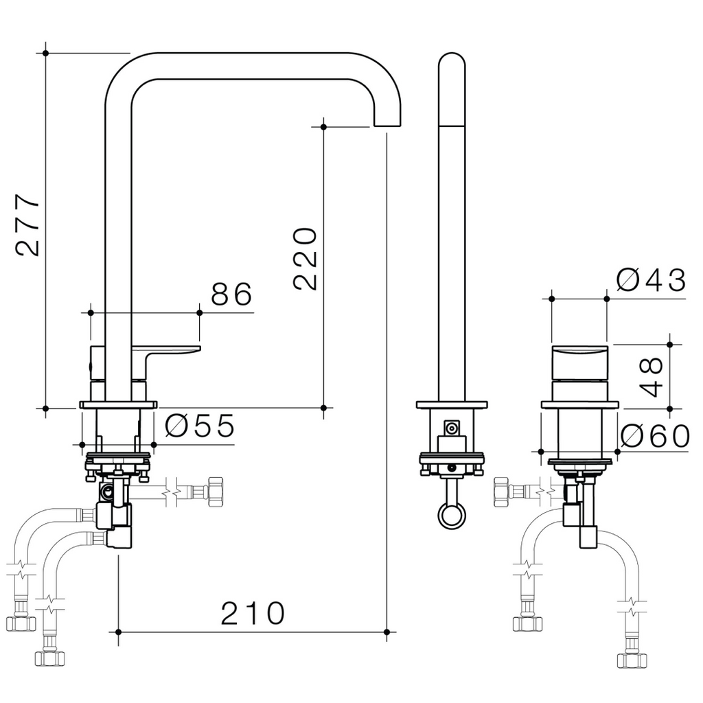 Caroma Urbane II Hob Basin Mixer Set 210mm - Brushed Brass - 99689BB65A