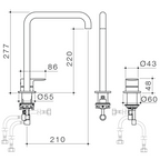 Caroma Urbane II Hob Basin Mixer Set 210mm - Brushed Brass - 99689BB65A