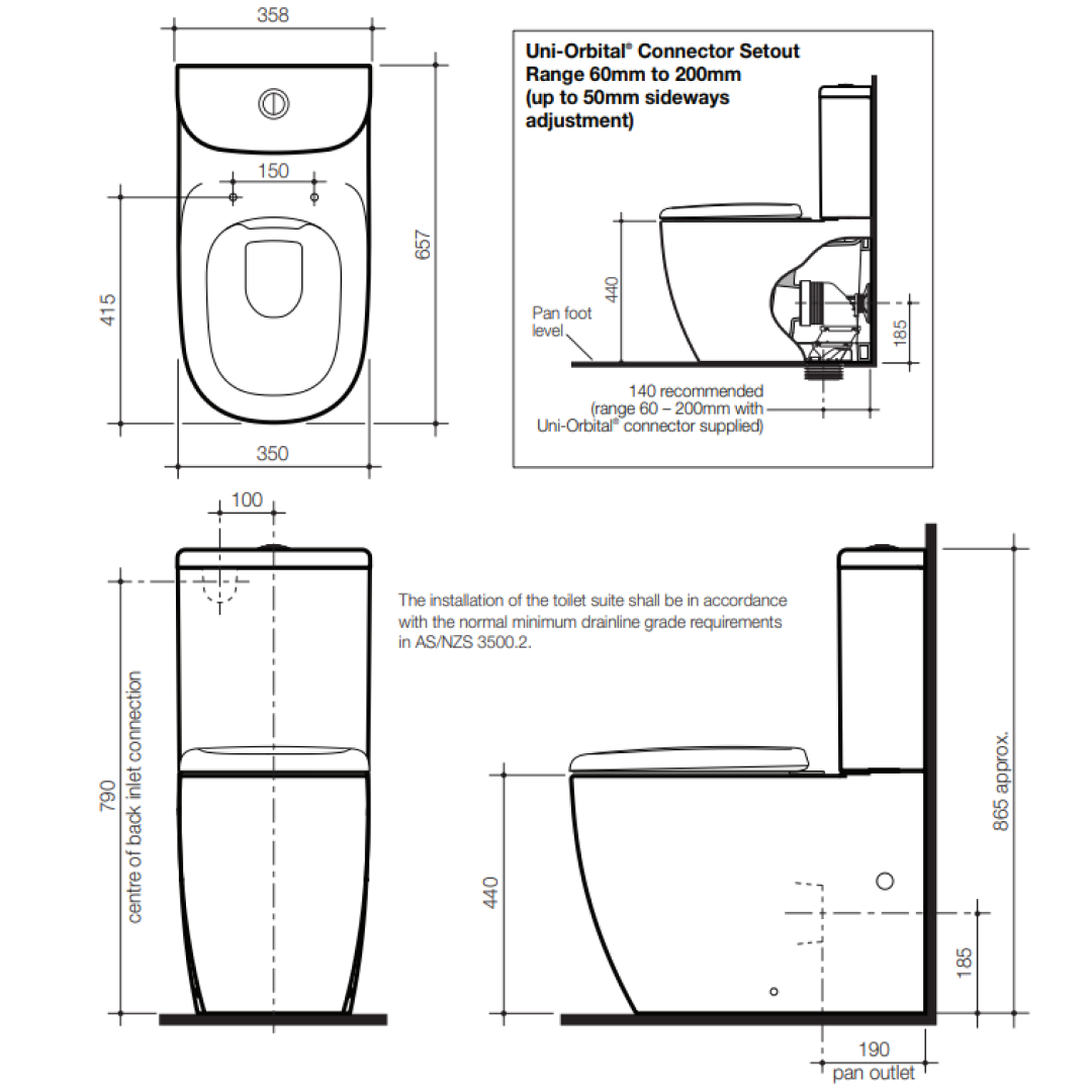Caroma Contura II Cleanflush® Wall Faced Close Coupled Matte Clay Suite - Back Entry - 848801CL