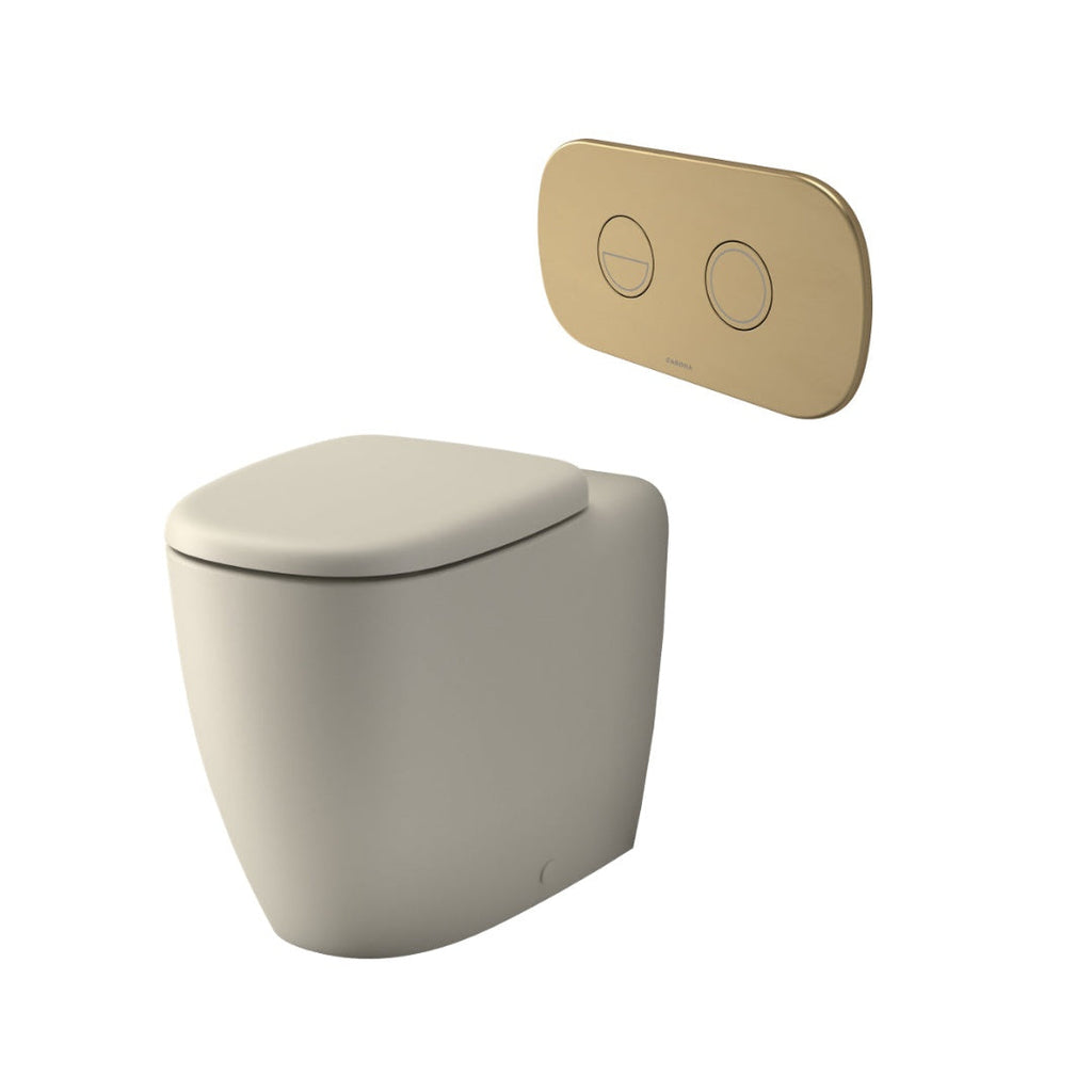 Caroma Contura II Cleanflush® Invisi Series II® Wall Faced Suite - Clay - Brushed Brass Flush Plate - 848901CL + 848810BB