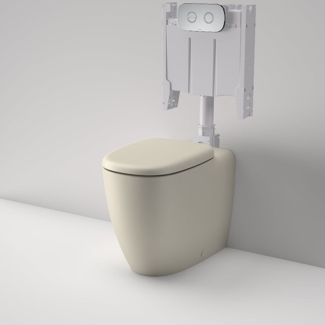 Caroma Contura II Cleanflush® Invisi Series II® Wall Faced Suite - Clay - Brushed Brass Flush Plate - 848901CL + 848810BB