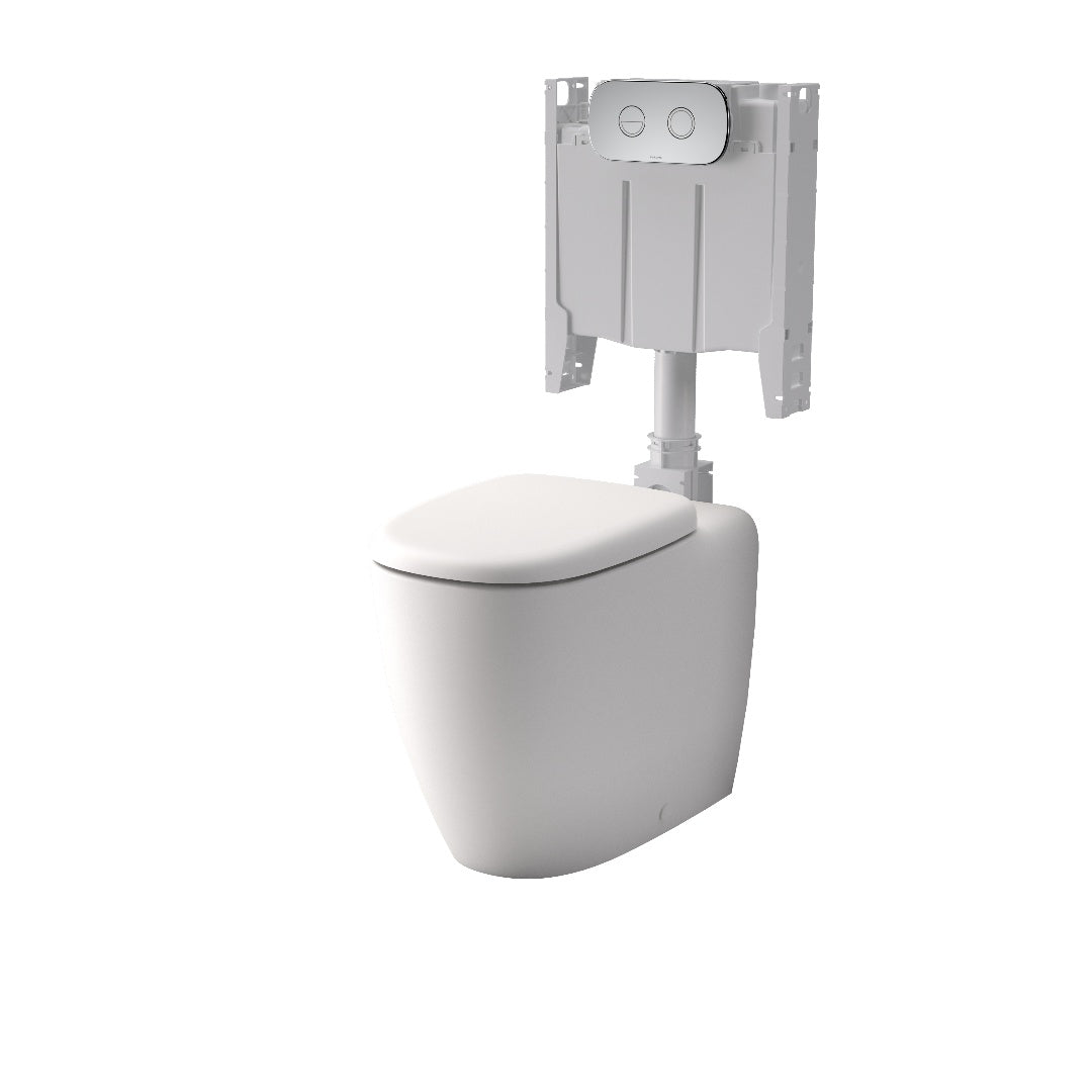 Caroma Contura II Cleanflush® Invisi Series II® Wall Faced Suite - Matte White - Brushed Brass Flush Plate - 848901MW + 848810BB