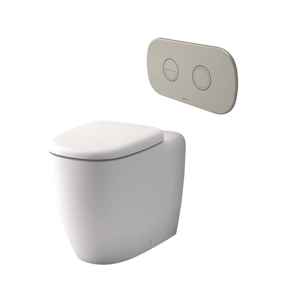 Caroma Contura II Cleanflush® Invisi Series II® Wall Faced Suite - Matte White - Brushed Nickel Flush Plate Button - 848901MW + 848810BN
