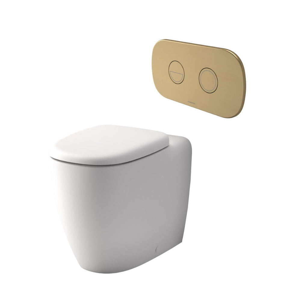 Caroma Contura II Cleanflush® Invisi Series II® Wall Faced Suite - Matte White - Brushed Brass Flush Plate - 848901MW + 848810BB