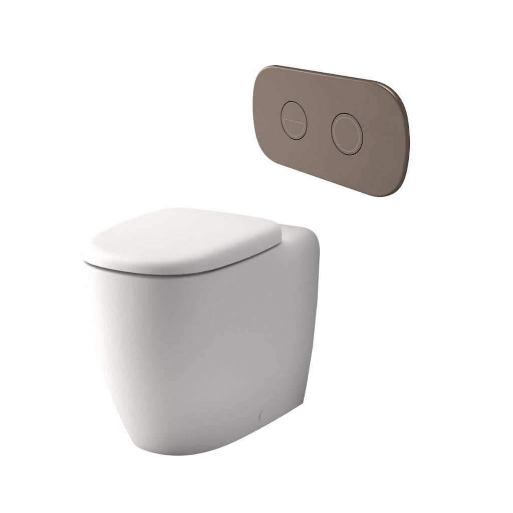 Caroma Contura II Cleanflush® Invisi Series II® Wall Faced Suite - Matte White - Brushed Bronze Flush Plate - 848901MW + 848810BBZ