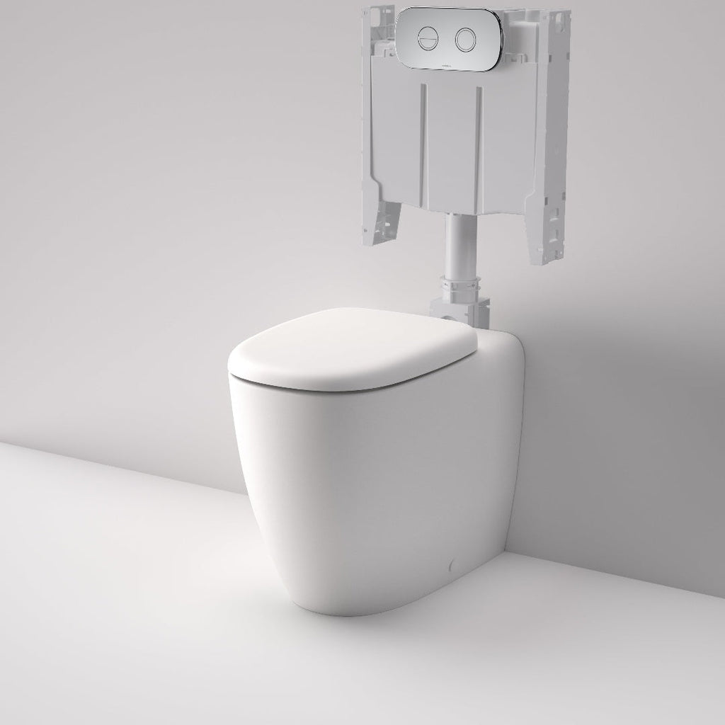 Caroma Contura II Cleanflush® Invisi Series II® Wall Faced Suite - Matte White - Brushed Brass Flush Plate - 848901MW + 848810BB