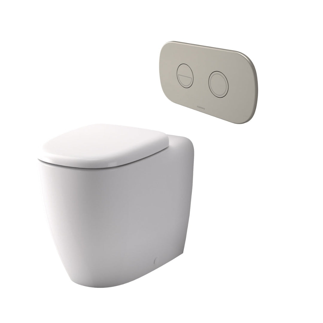 Caroma Contura II Cleanflush® Invisi Series II® Wall Faced Suite - Brushed Nickel Flush Plate - 848901W + 848810BN