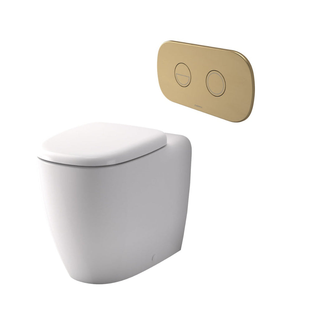 Caroma Contura II Cleanflush® Invisi Series II® Wall Faced Suite - Brushed Brass Flush Plate - 848901W + 848810BB