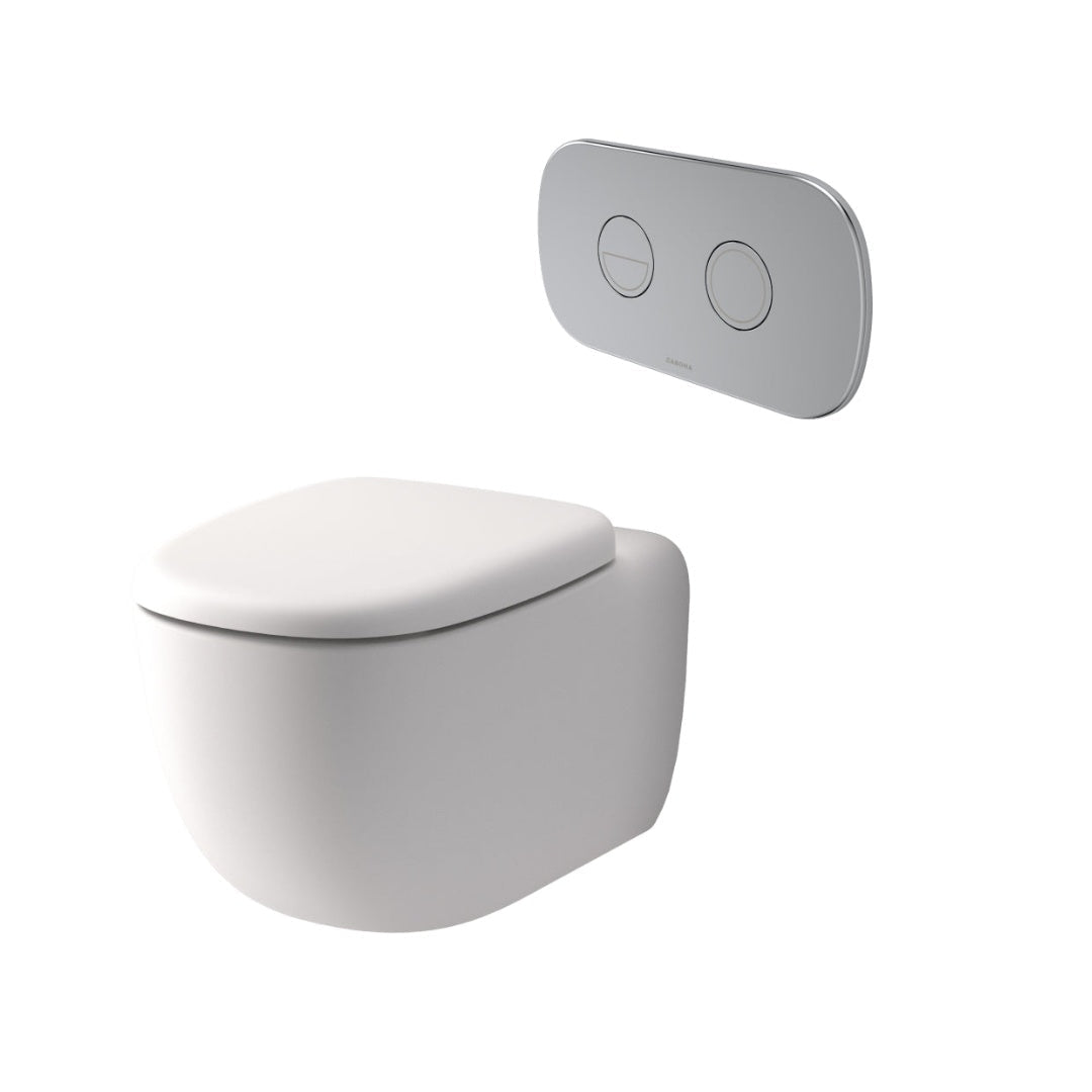 Caroma Contura II Cleanflush® Wall Hung Invisi Series II® Suite GermGard®Uc - Matte White - Chrome Flush Plate - 849002MW + 848810C