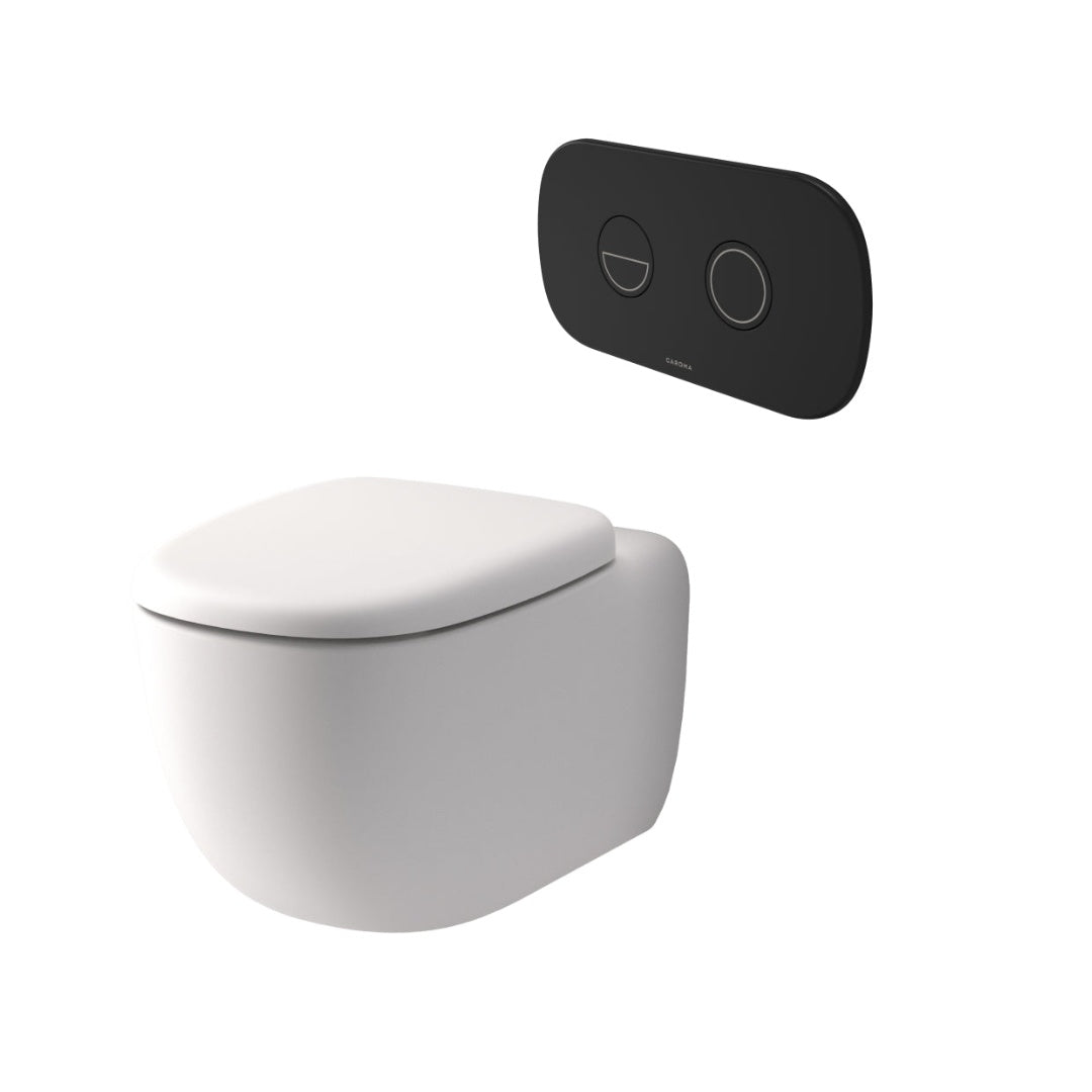 Caroma Contura II Cleanflush® Wall Hung Invisi Series II® Suite GermGard®Uc - Matte White - Black Flush Plate - 849002MW + 848810B