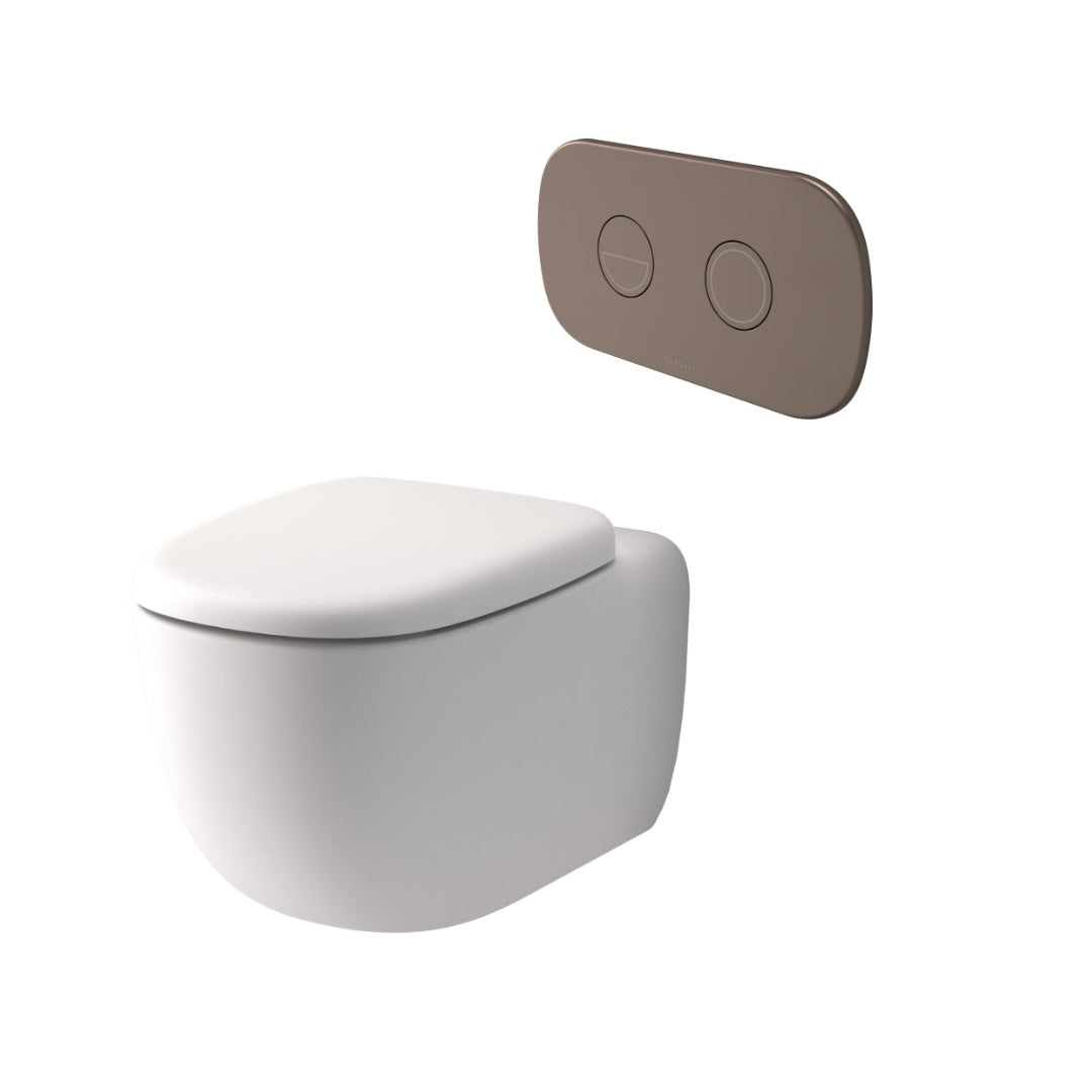 Caroma Contura II Cleanflush® Wall Hung Invisi Series II® Suite GermGard®Uc - Matte White - Brushed Bronze Flush Plate - 849002MW + 848810BBZ
