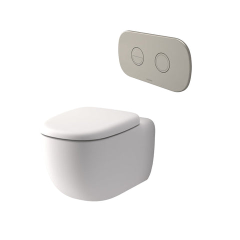 Caroma Contura II Cleanflush® Wall Hung Invisi Series II® Suite GermGard® - Matte White - Brushed Nickel Button
