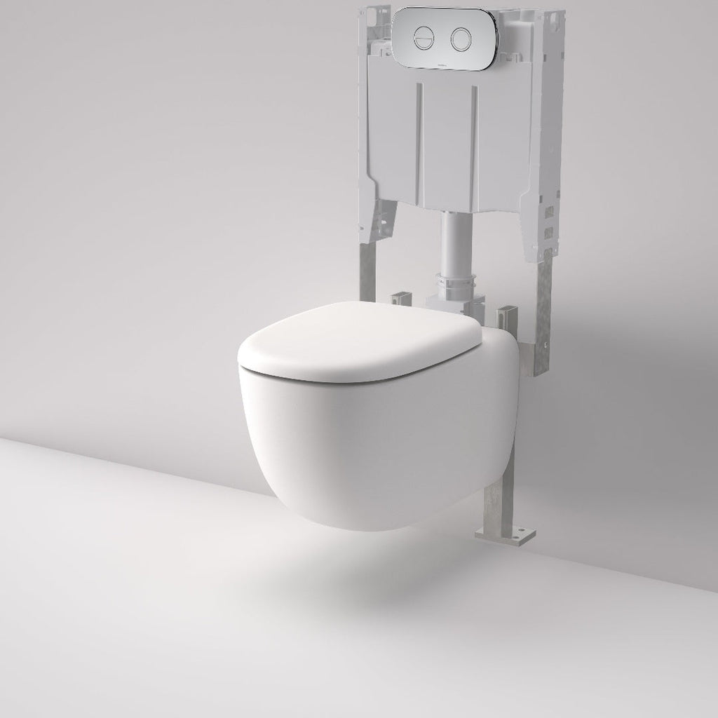 Caroma Contura II Cleanflush® Wall Hung Invisi Series II® Suite GermGard® - Matte White - Brushed Nickel Button - 849001MW + 848810BN