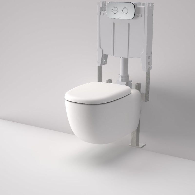 Caroma Contura II Cleanflush® Wall Hung Invisi Series II® Suite GermGard® - Matte White - Brushed Nickel Button