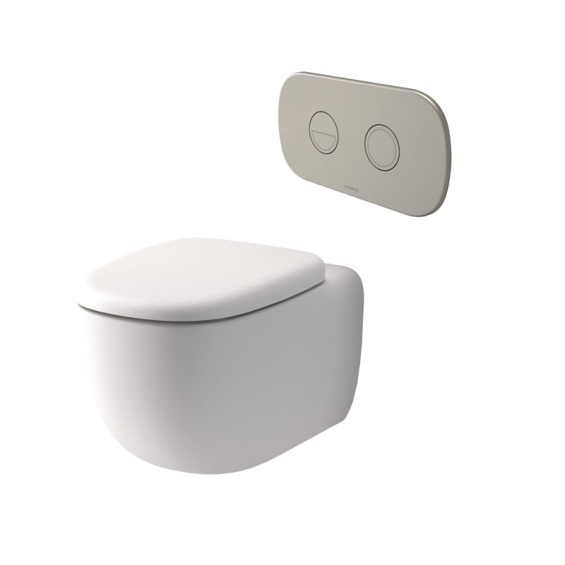 Caroma Contura II Cleanflush® Wall Hung Invisi Series II® Suite GermGard® Sbw - Matte White - Brushed Nickel Flush Plate