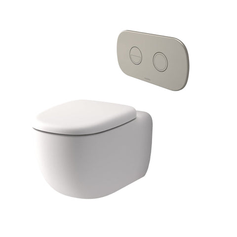 Caroma Contura II Cleanflush® Wall Hung Invisi Series II® Suite GermGard® Sbw - Matte White - Brushed Nickel Flush Plate