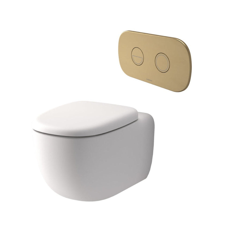 Caroma Contura II Cleanflush® Wall Hung Invisi Series II® Suite GermGard® Sbw - Matte White - Brushed Brass Flush Plate - 849003MW + 848810BB