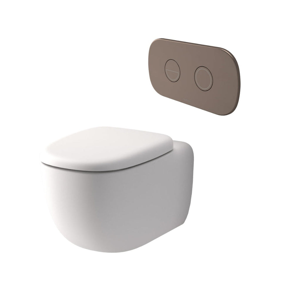 Caroma Contura II Cleanflush® Wall Hung Invisi Series II® Suite GermGard® Sbw - Matte White - Brushed Bronze Flush Plate Button - 849003MW + 848810BBZ