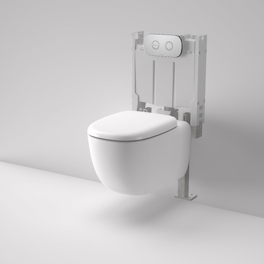 Caroma Contura II Cleanflush® Wall Hung Invisi Series II® Suite GermGard® Sbw - Matte White - Brushed Brass Flush Plate - 849003MW + 848810BB