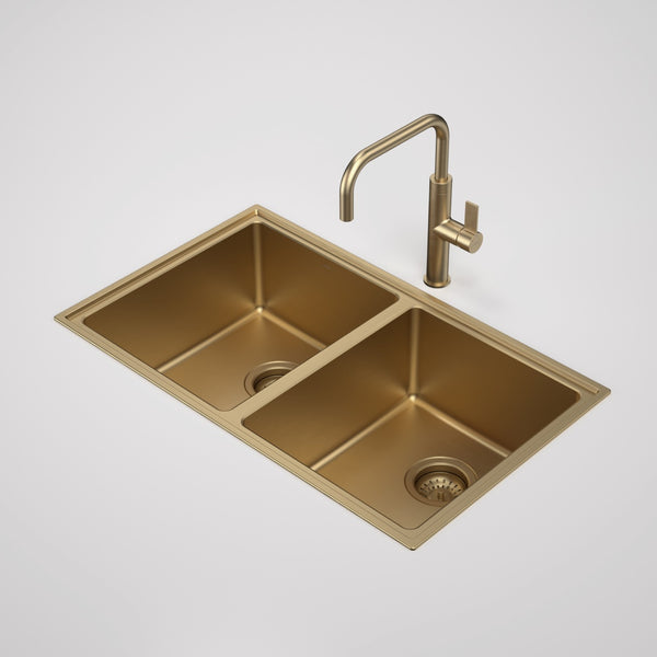 Caroma Urbane II 304 Stainless Steel Double Bowl Sink - Brushed Brass