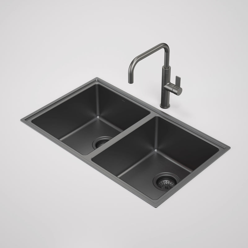 Caroma Urbane II 304 Stainless Steel Double Bowl Sink - Gun Metal
