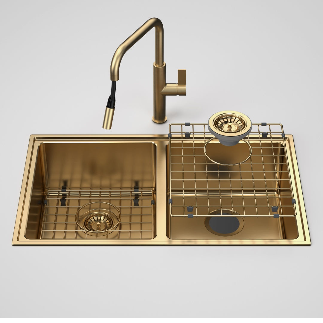 Caroma Urbane II 304 Stainless Steel Double Sink & Mixer Bundle - Brushed Brass - 99672BB56A-DBL
