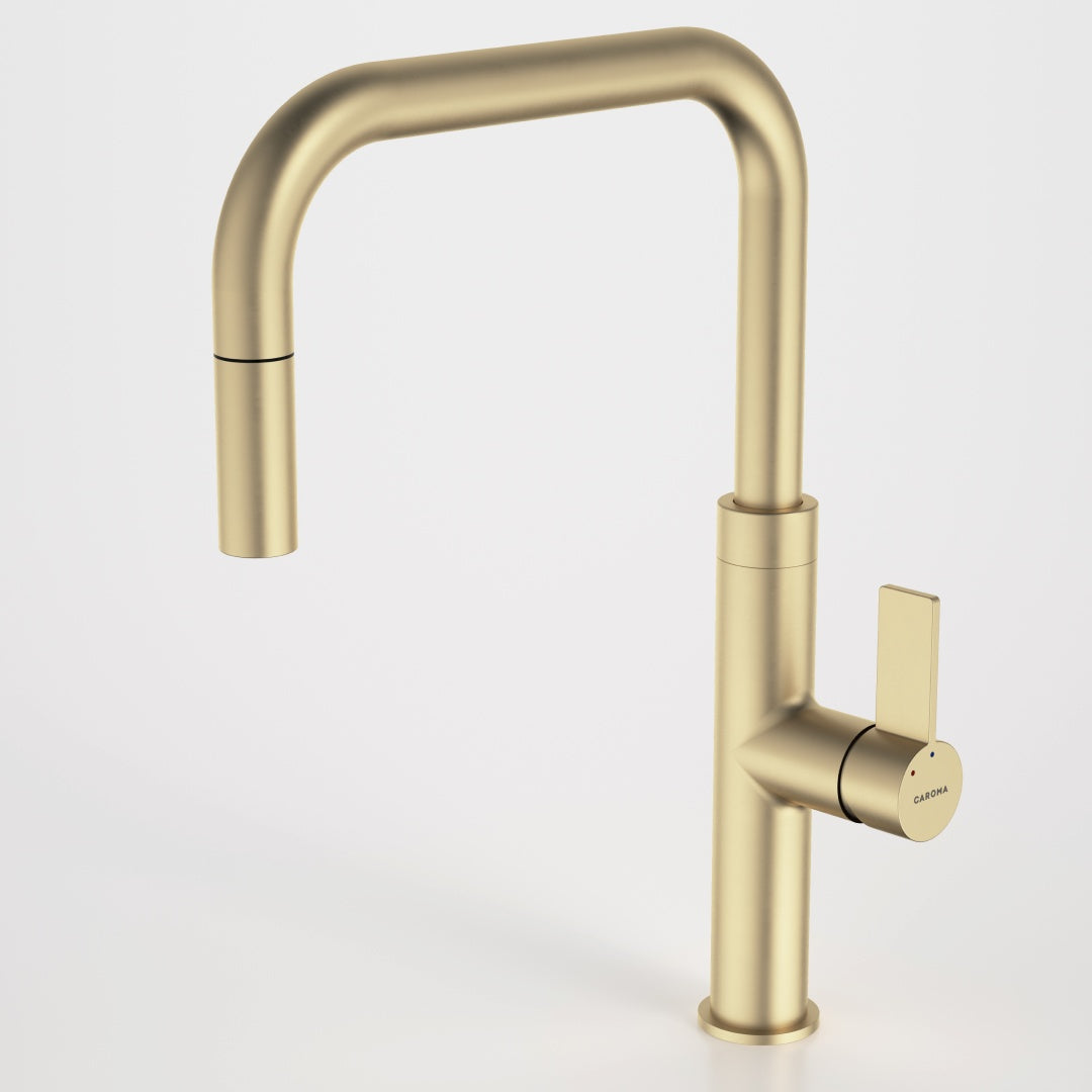 Caroma Urbane II 304 Stainless Steel Double Sink & Mixer Bundle - Brushed Brass - 99672BB56A-DBL
