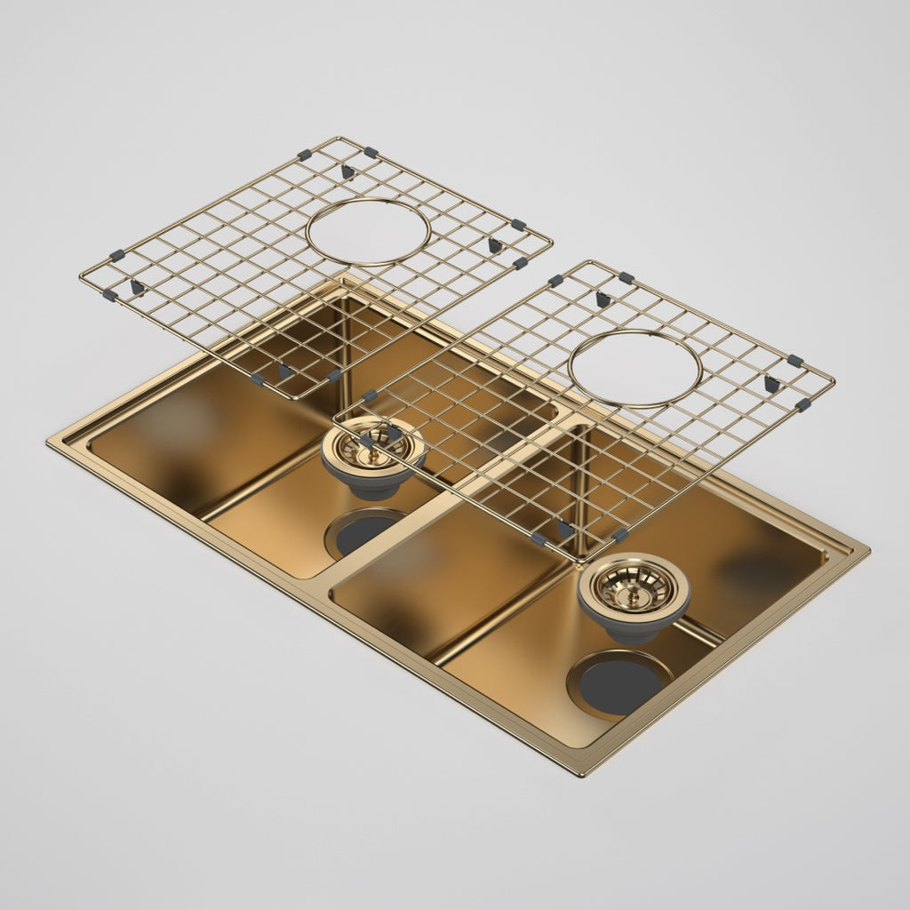 Caroma Urbane II 304 Stainless Steel Double Sink & Mixer Bundle - Brushed Brass - 99672BB56A-DBL