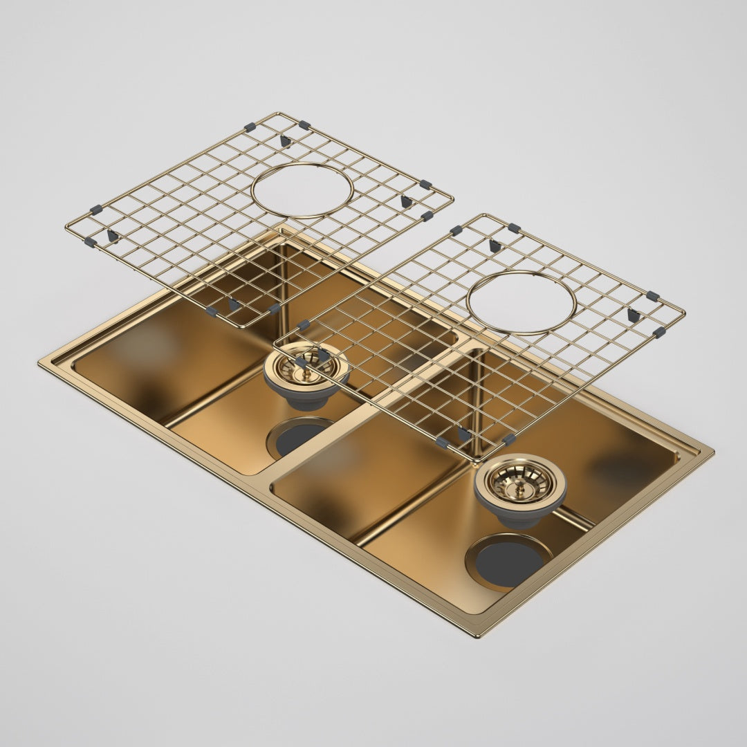Caroma Urbane II 304 Stainless Steel Double Sink & Mixer Bundle - Brushed Brass - 99672BB56A-DBL