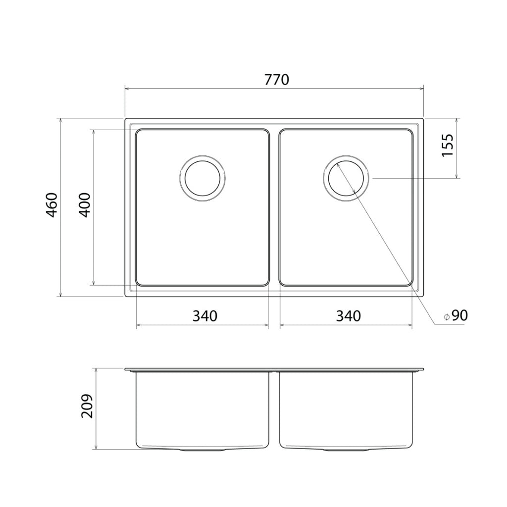 Caroma Urbane II 304 Stainless Steel Double Sink & Mixer Bundle - Brushed Brass - 99672BB56A-DBL
