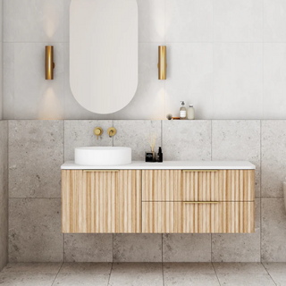 Cassa Design Gravity 1200mm Left Hand Basin Natural Oak Wall Hung Vanity - Matte Black Handle - GRA1200WHL-OAK-MB