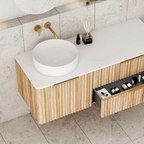 Cassa Design Gravity 1200mm Left Hand Basin Natural Oak Wall Hung Vanity - Matte Black Handle - GRA1200WHL-OAK-MB