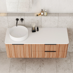 Cassa Design Gravity 1200mm Left Hand Basin Natural Walnut Wall Hung Vanity - Matte Black Handle - GRA1200WHL-WALNUT-MB