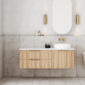 Cassa Design Gravity 1200mm Right Hand Basin Natural Oak Wall Hung Vanity - Brushed Nickel Handle - GRA1200WHR-OAK-BN