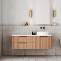 Cassa Design Gravity 1200mm Right Hand Basin Natural Walnut Wall Hung Vanity - Matte Black Handle - GRA1200WHR-WALNUT-MB