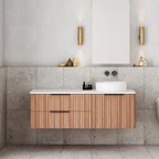 Cassa Design Gravity 1200mm Right Hand Basin Natural Walnut Wall Hung Vanity - Brushed Nickel Handle - GRA1200WHR-WALNUT-BN