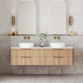 Cassa Design Gravity 1500mm Natural Oak Wall Hung Vanity - Brushed Gold Handle - GRA1500WH-OAK-BG