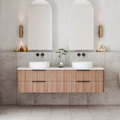 Cassa Design Gravity 1800mm Natural Walnut Wall Hung Vanity - Matte Black Handle - GRA1800WH-WALNUT-MB