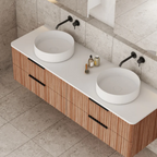Cassa Design Gravity 1500mm Natural Walnut Wall Hung Vanity - Brushed Nickel Handle - GRA1500WH-WALNUT-BN