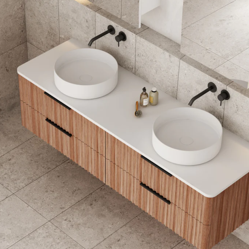 Cassa Design Gravity 1500mm Natural Walnut Wall Hung Vanity - Brushed Nickel Handle - GRA1500WH-WALNUT-BN