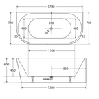 Cassa Design Auris 1700mm Round Back to Wall Bath Includes Overflow - Matte White - BT-AU1700M